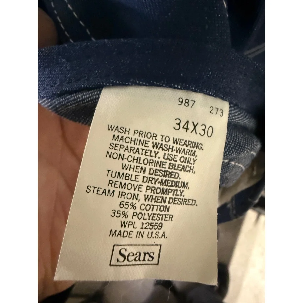 Vintage Sears Denim Overalls 34x30 Made‎ USA Workwear like new